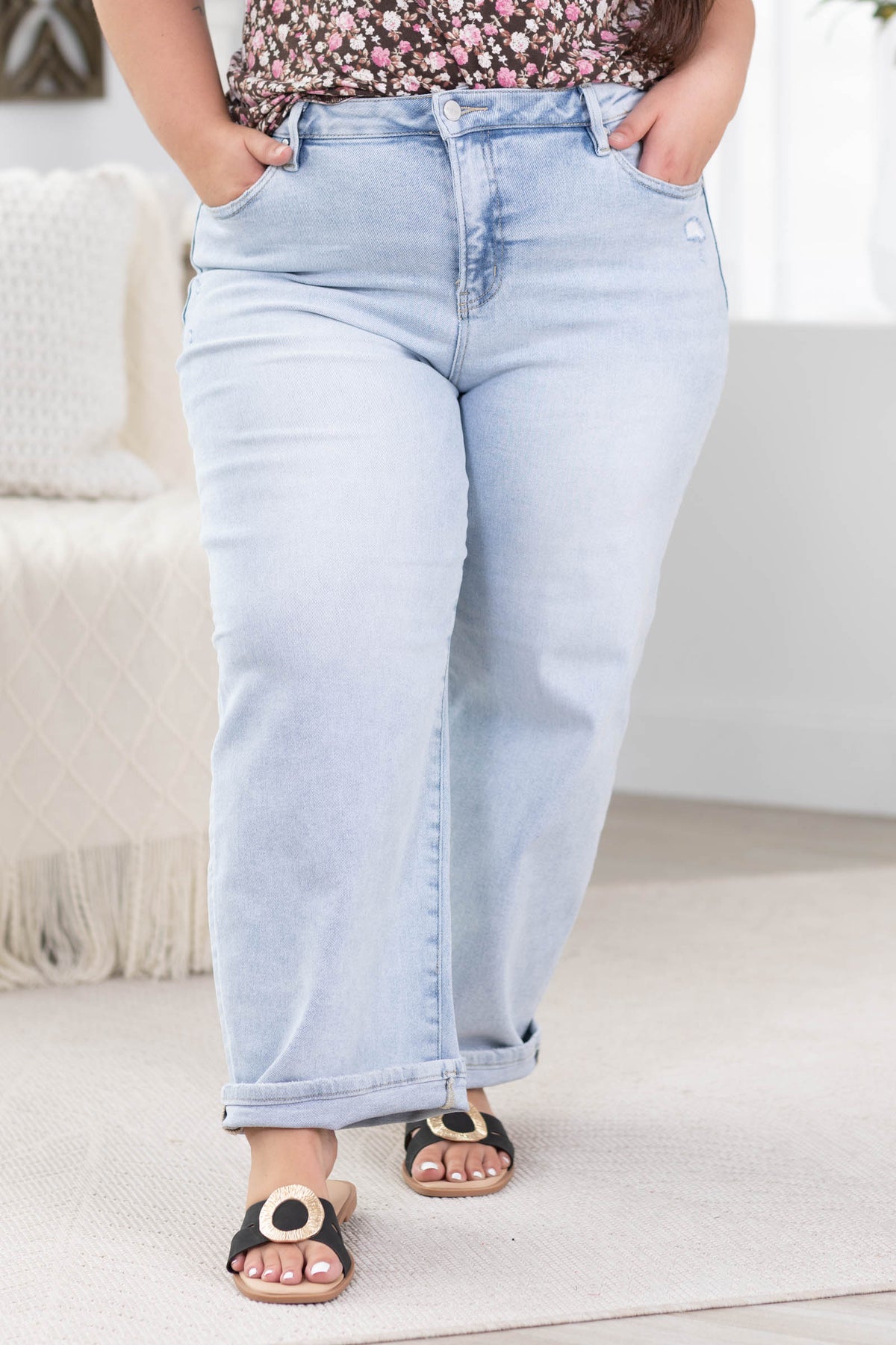 Risen Light Wash High Rise Crop Barrel Jeans