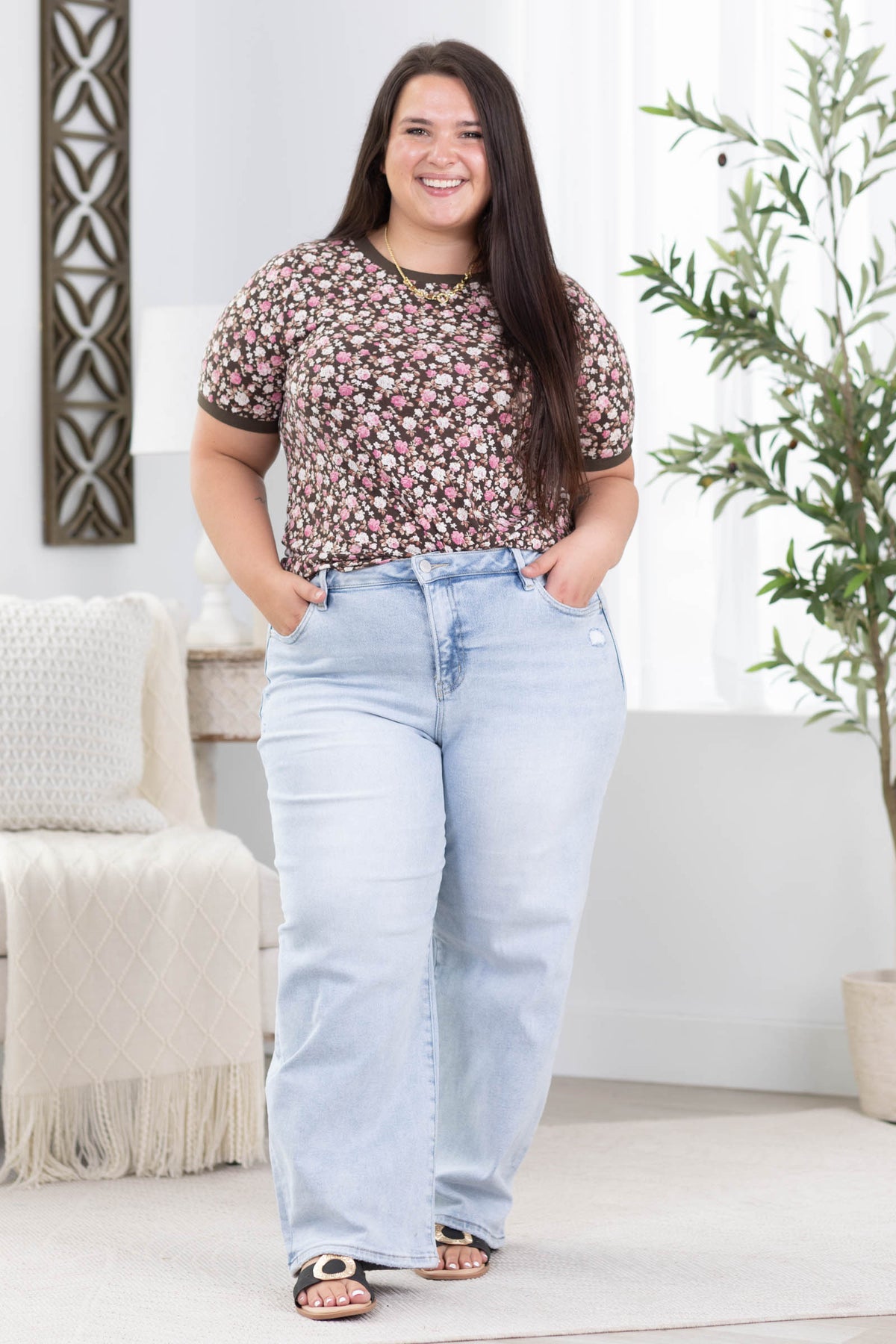 Risen Light Wash High Rise Crop Barrel Jeans