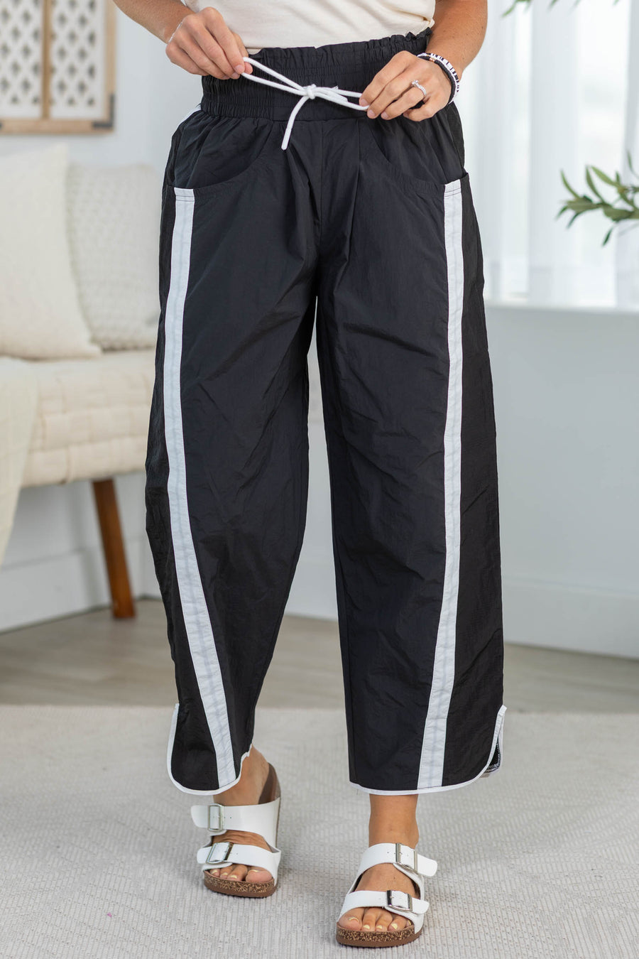 Black Track Pants With Stripe Details