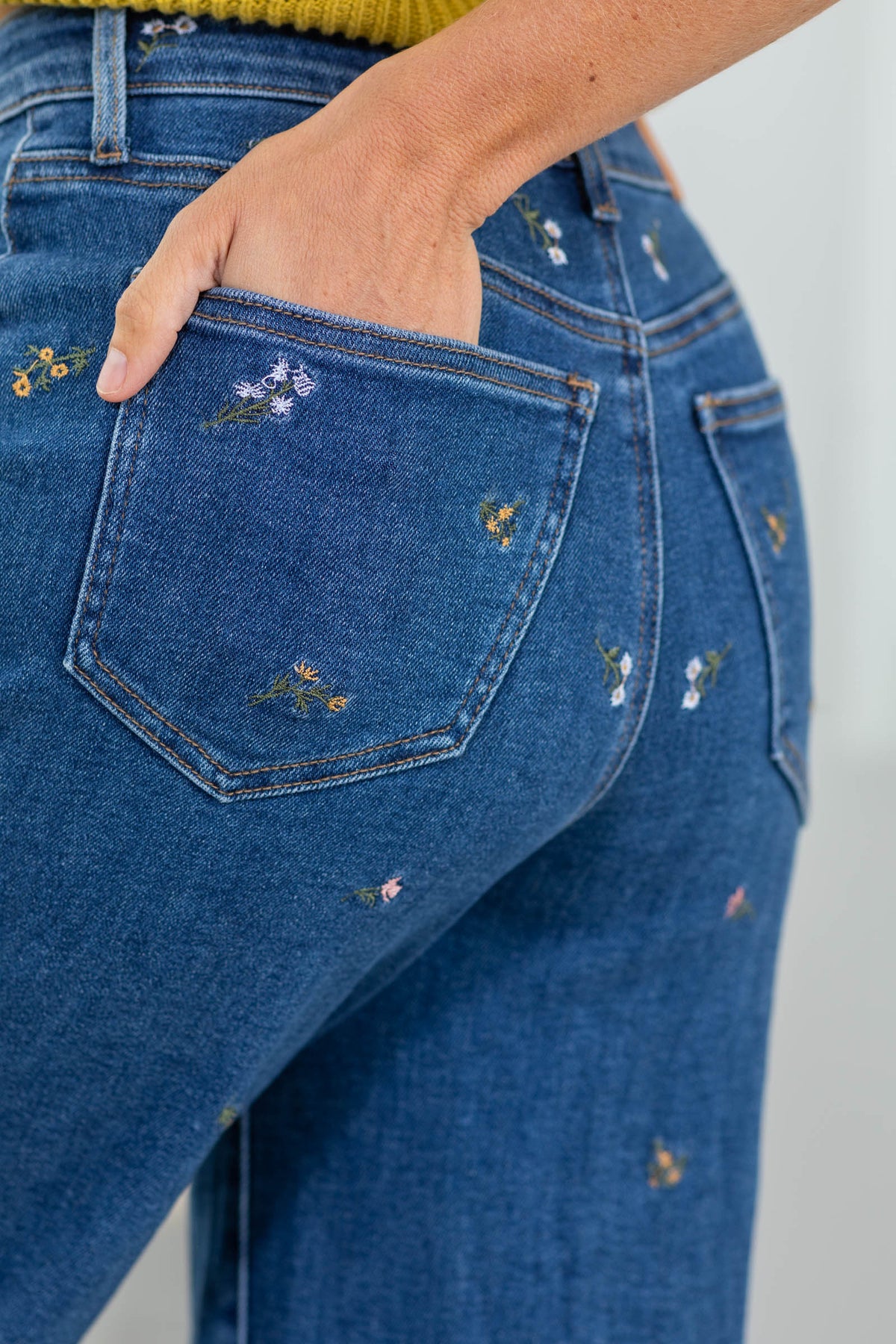 Cello High Rise Embroidered Wide Jeans