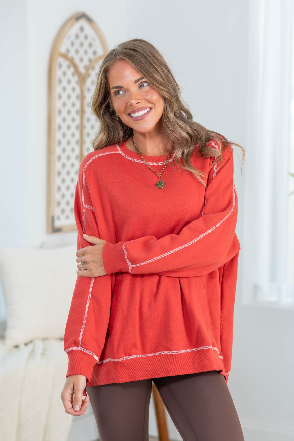 Exposed Stitch Boxy Sweatshirts With Pockets