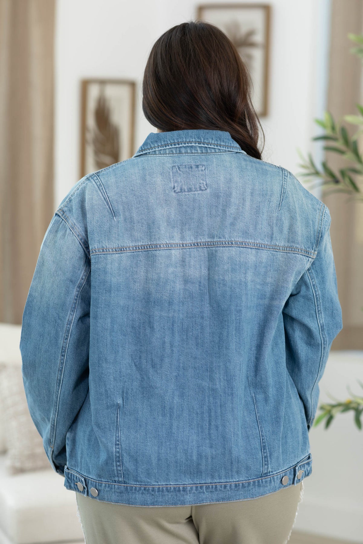 Risen Medium Wash Relaxed Fit Denim Jacket- 100% Cotton
