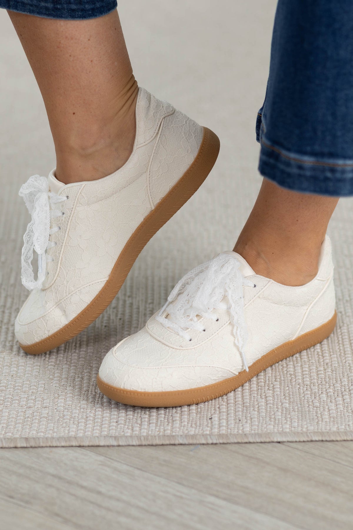 MIA Cream Floral Lace Up Sneakers