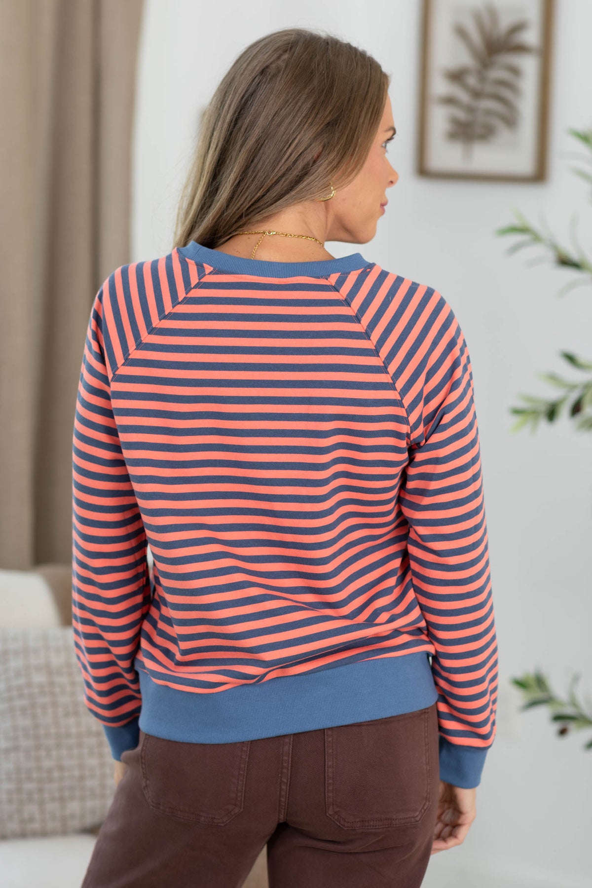 Staccato Contrast Color Detail Stripe Knit Top