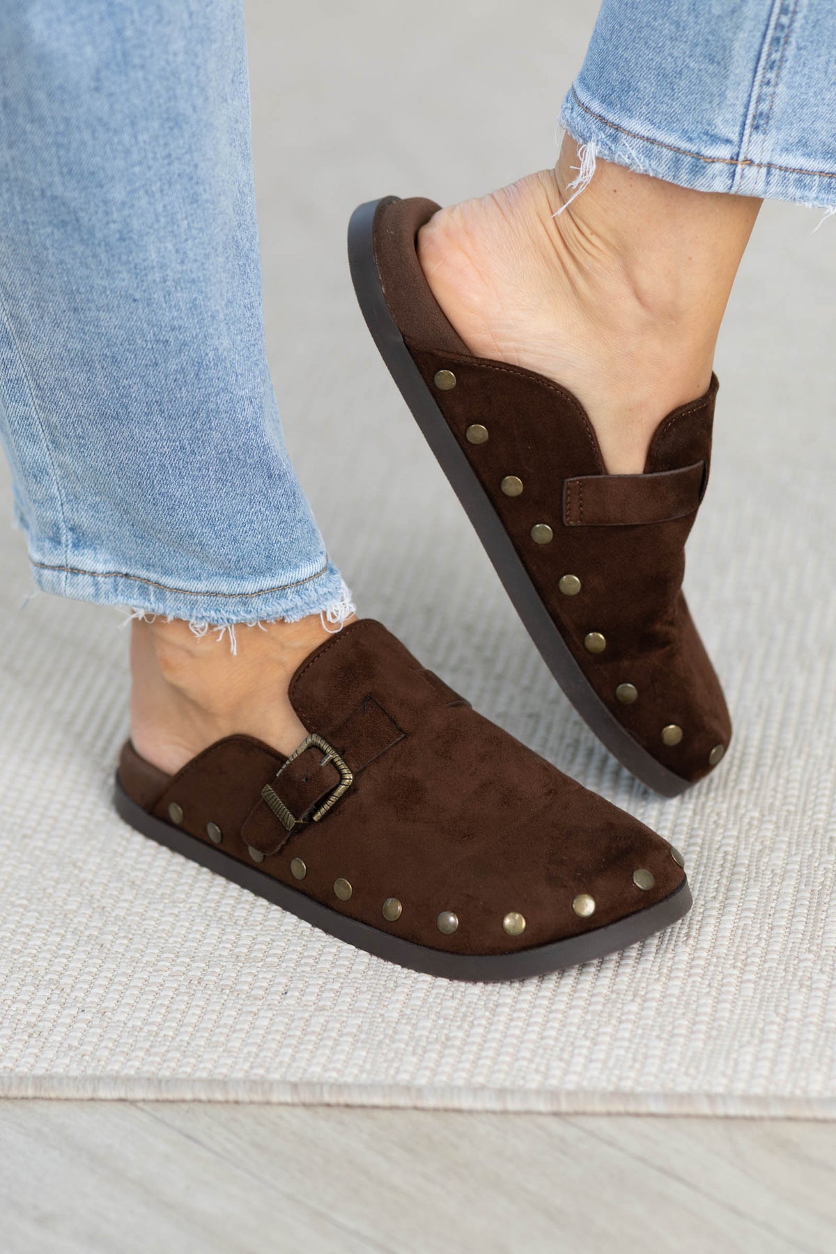 MIA Chocolate Grommet Suede Clog