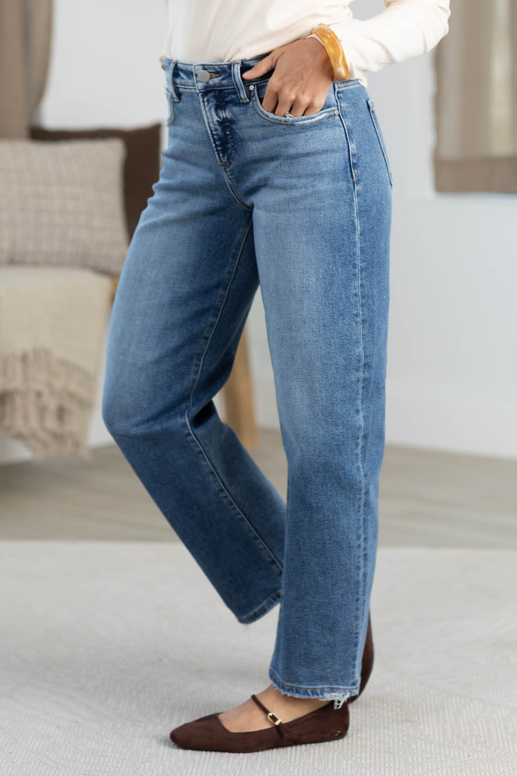 Risen Tummy Control High Rise Slim Barrel Jeans