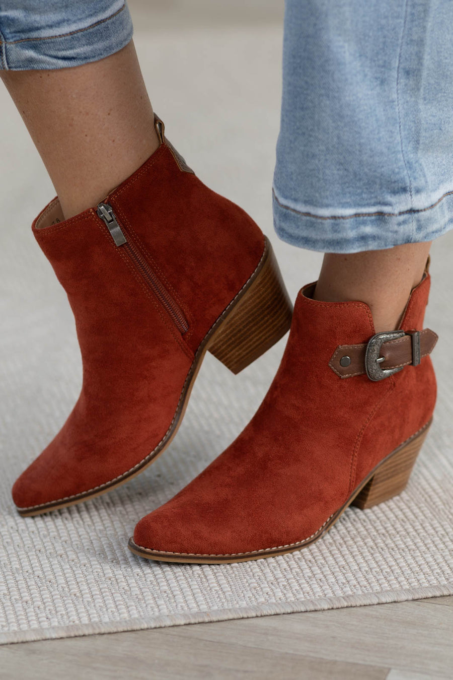 Corkys Suede Rust Pointed Buckle Bootie