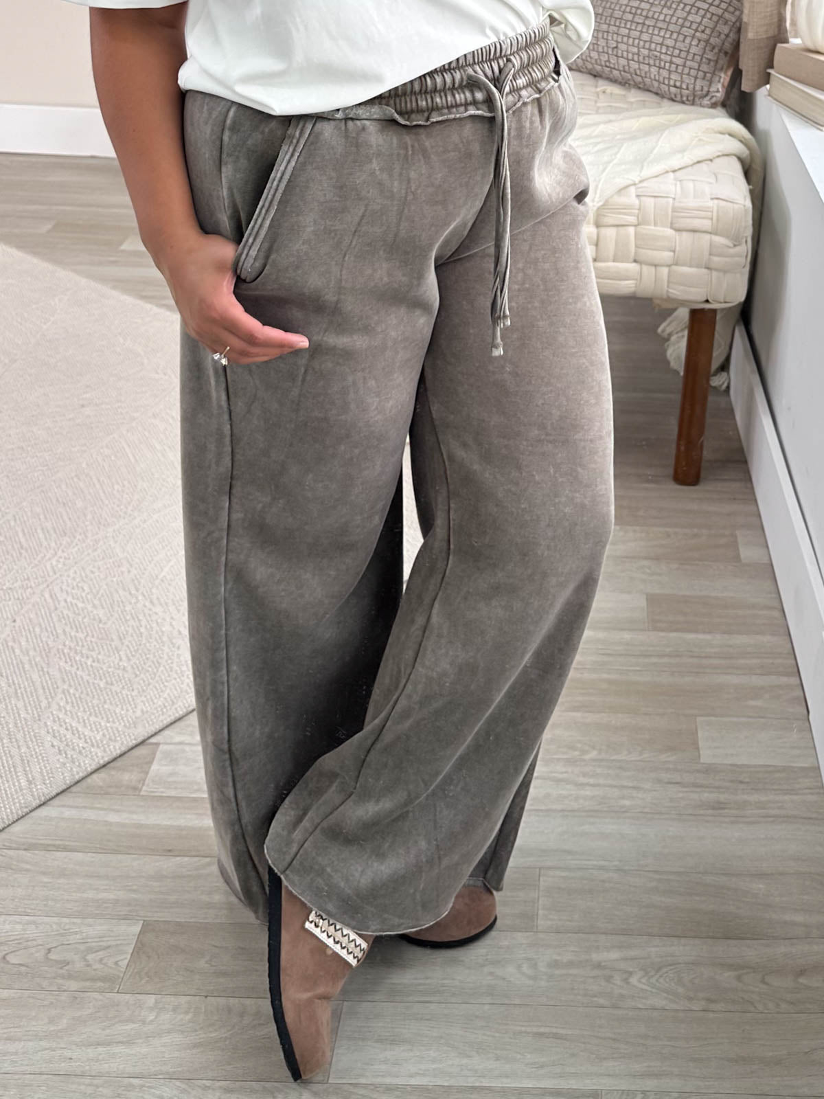 Acid Wash Fleece Sweatpants With Pockets