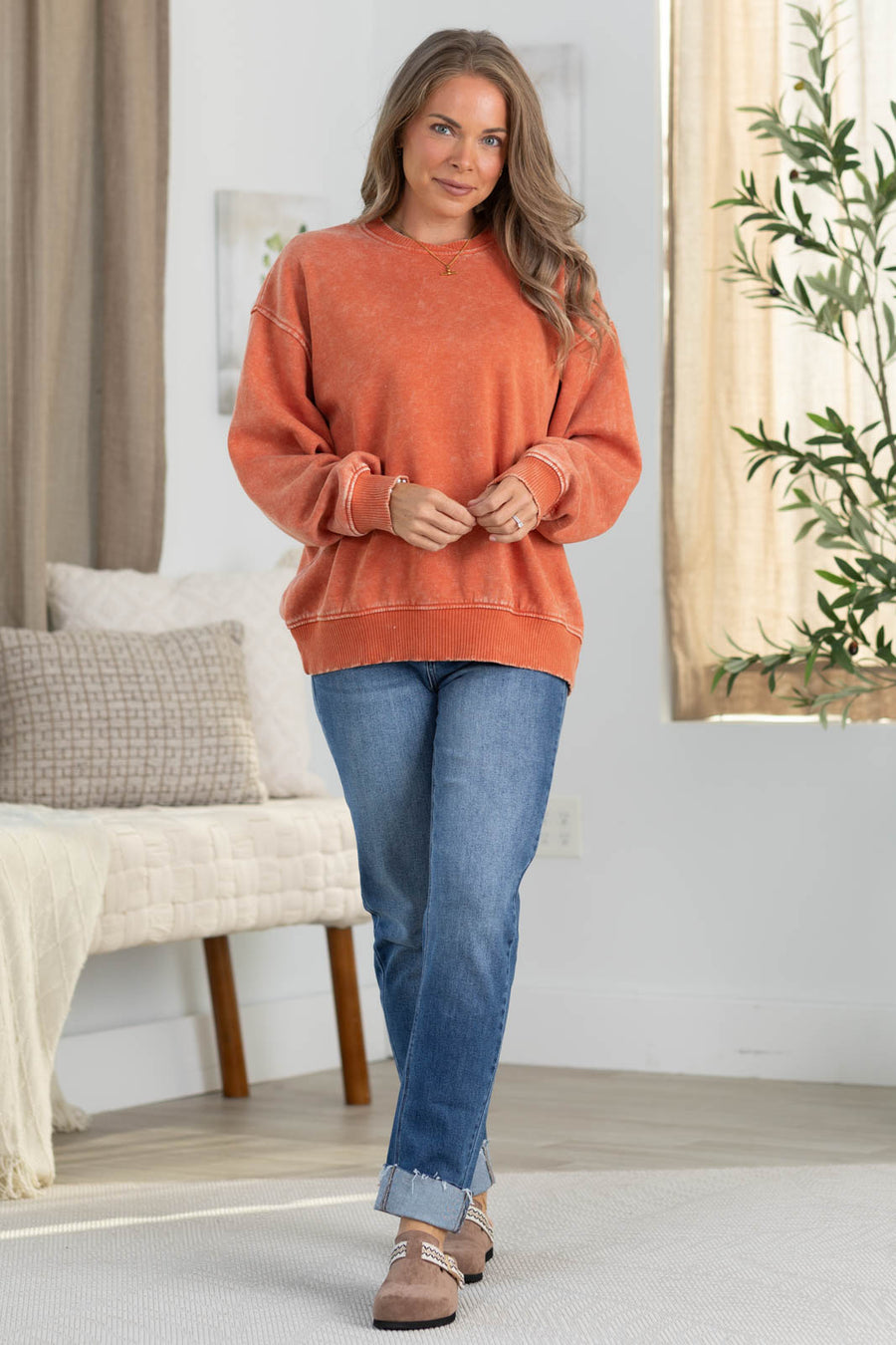Mineral Washed Relaxed Fleece Pullover Sweatshirt