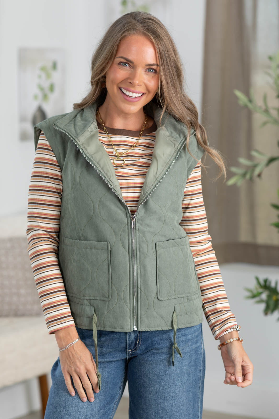Staccato Sage Quilted Relaxed Padded Vest