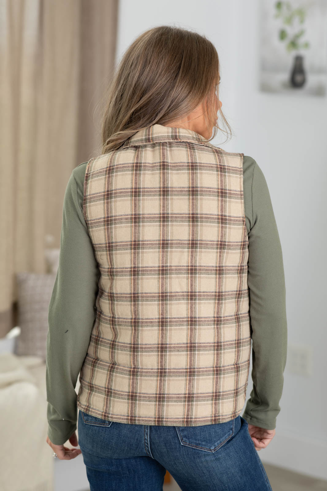 Staccato Mock Neck Plaid Puffer Vest