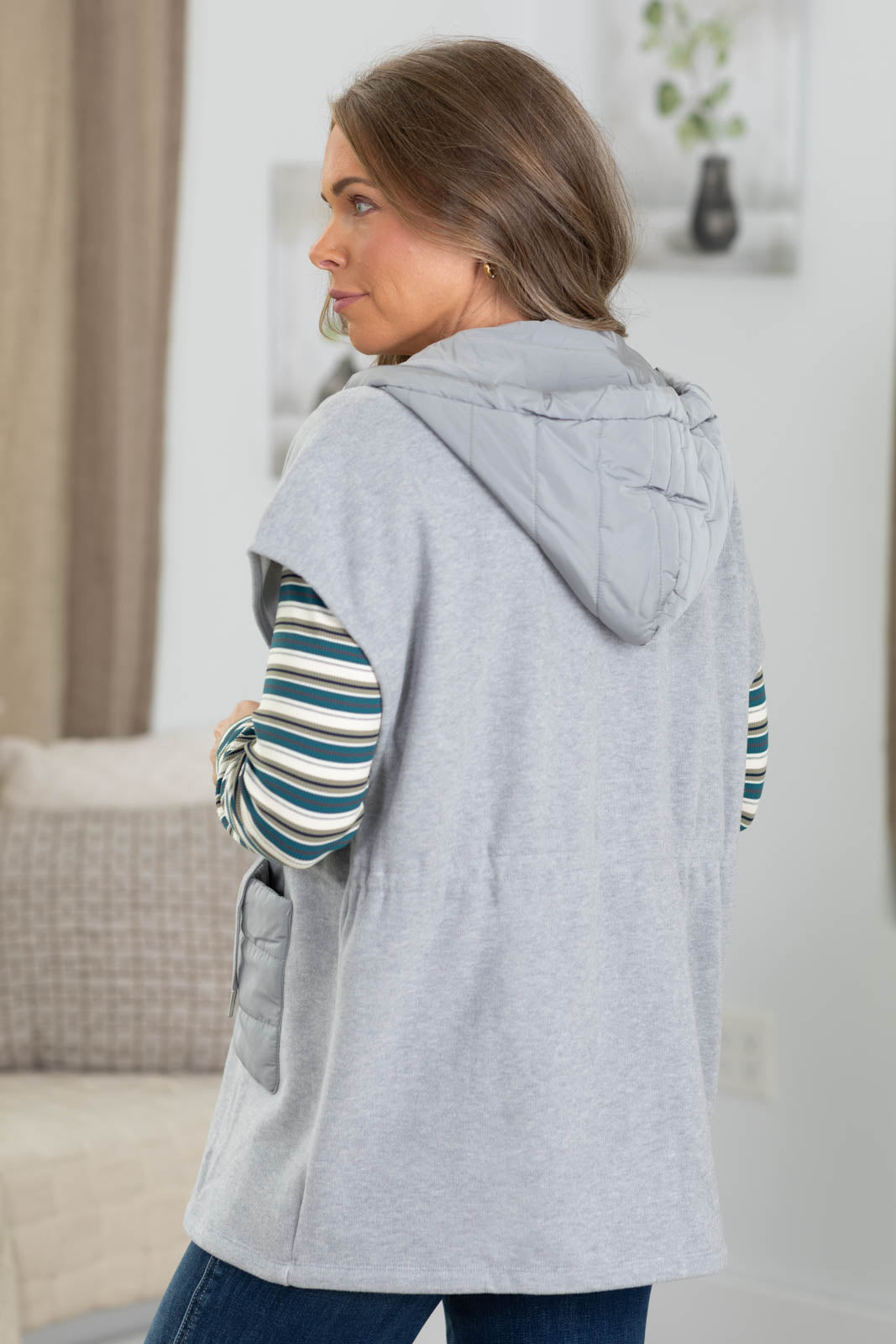 Staccato Heather Grey Snap Hooded Vest