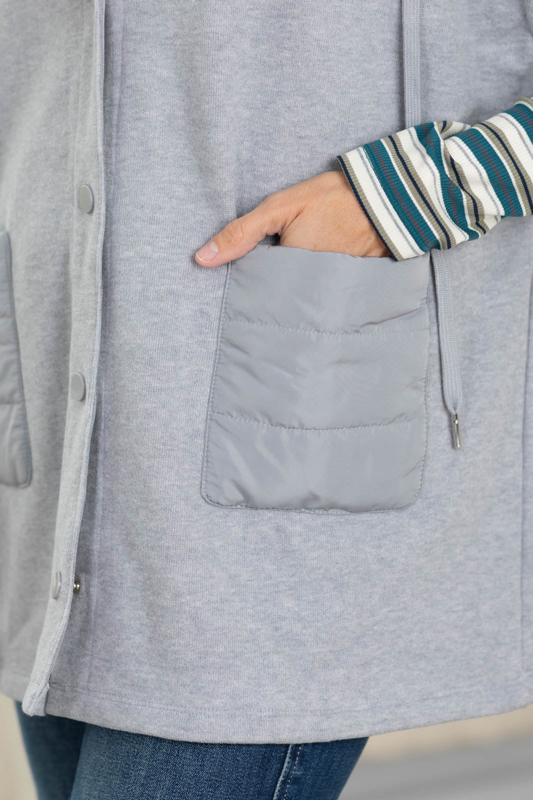 Staccato Heather Grey Snap Hooded Vest