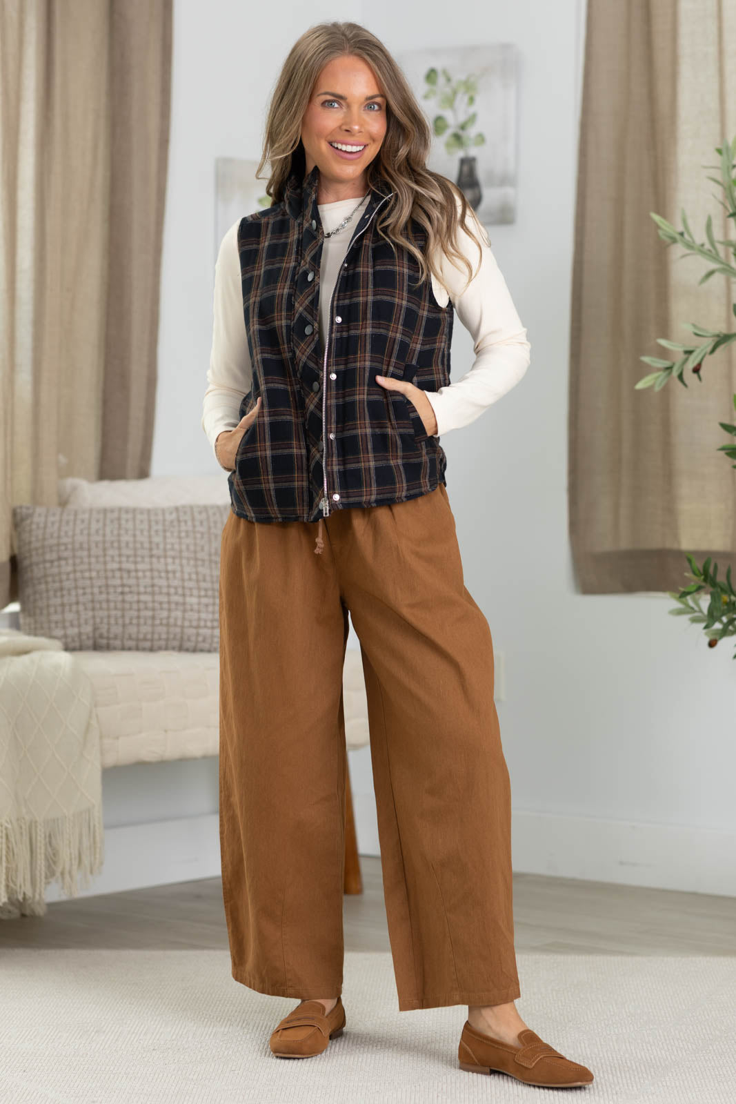 Staccato Mock Neck Plaid Puffer Vest