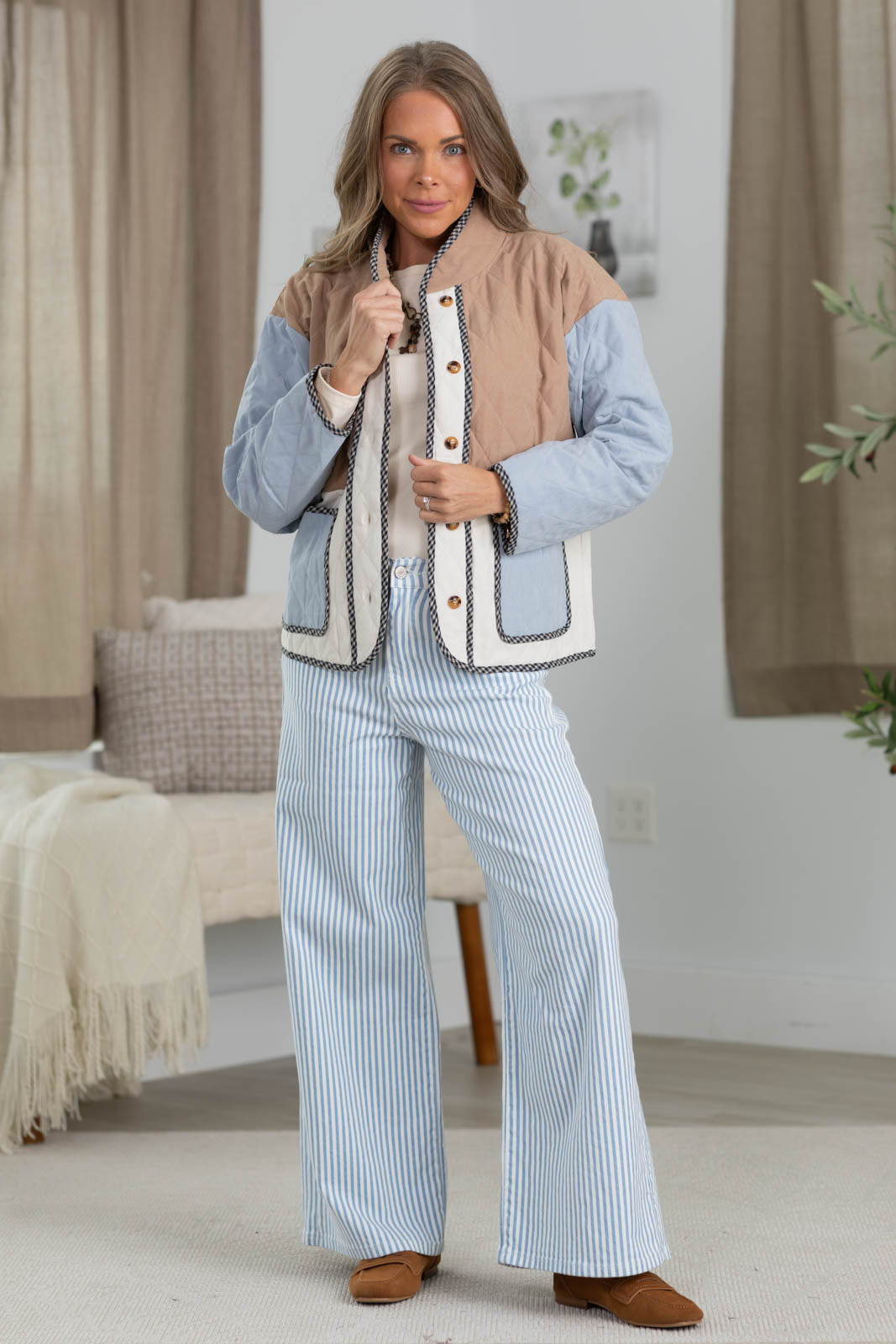 Staccato Quilted Colorblock Button Down Jacket