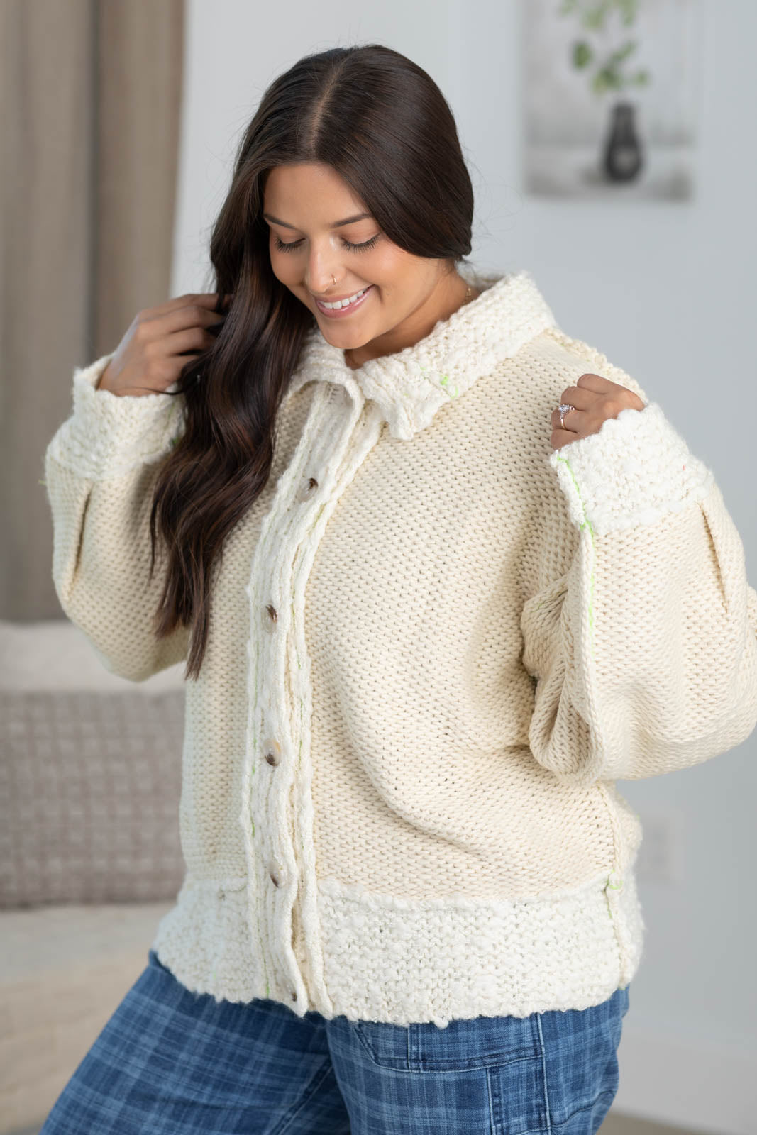 Cotierra Cream Chunky Button Up Cardigan