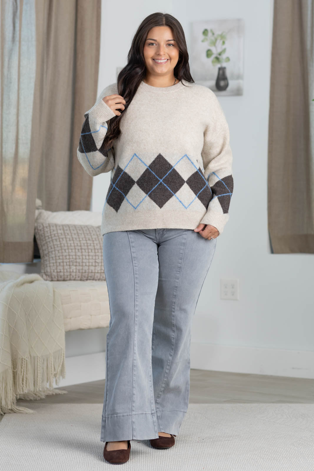Staccato Argyle Print Pullover Sweater