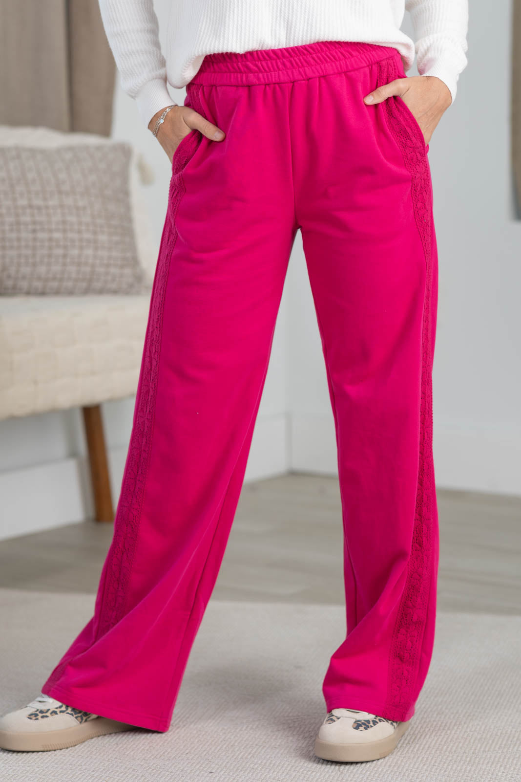 Elevated Ease Lace Detail Wide Leg Pant by Filly Flair