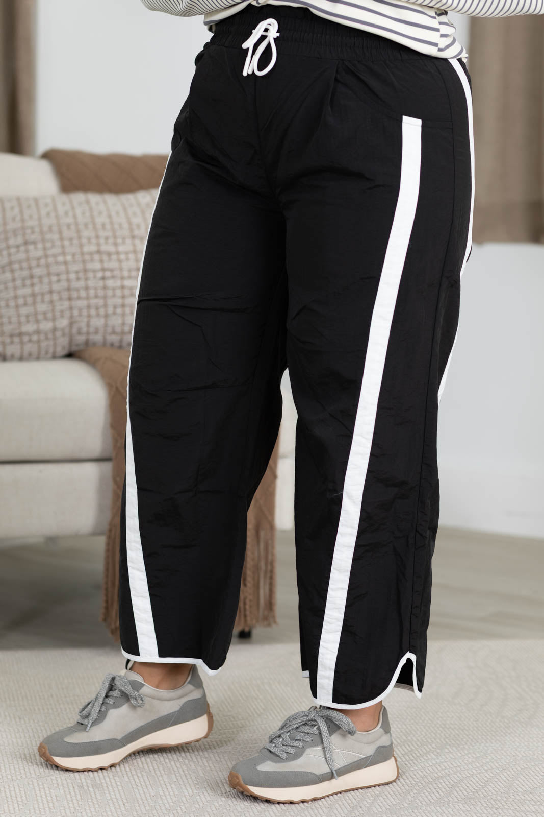 Elastic Waist Pull On Track Pant With Stripes