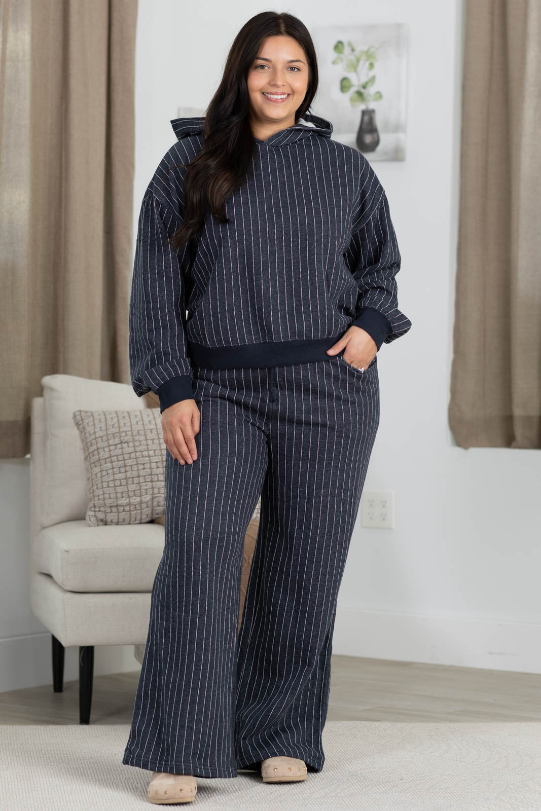 Pinstripe Elastic Waist Sweatpants