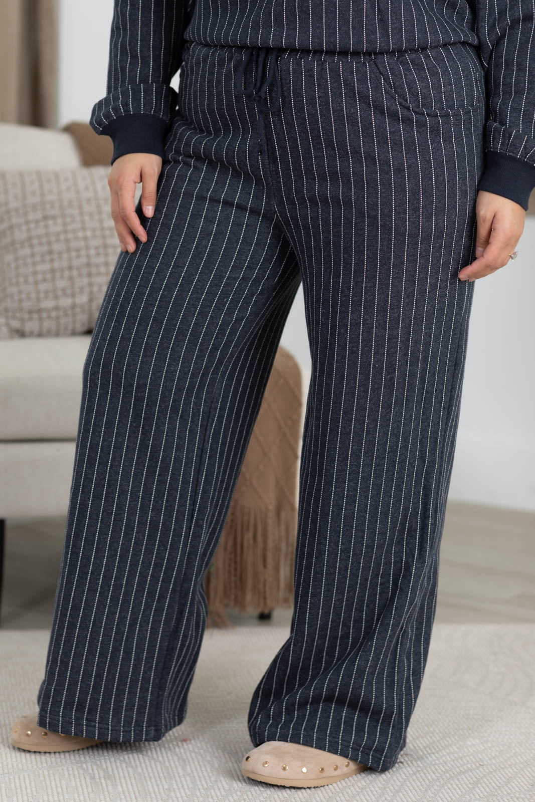 Pinstripe Elastic Waist Sweatpants