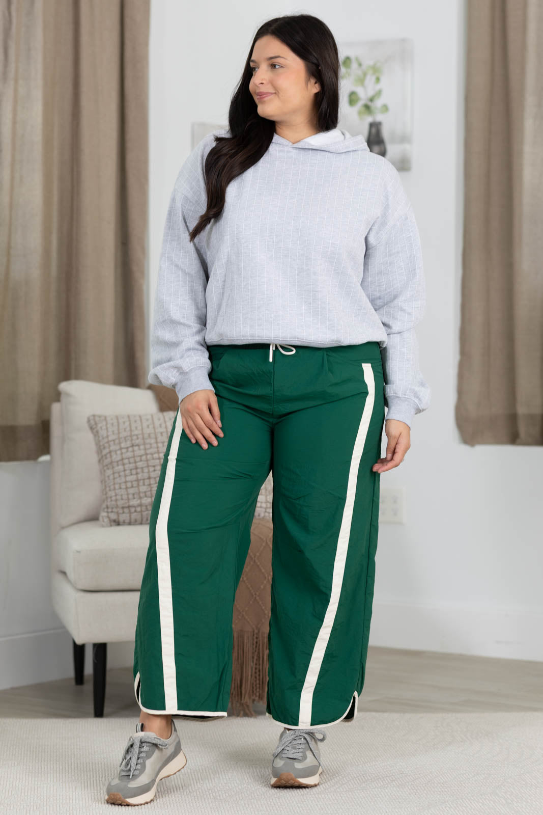 Elastic Waist Pull On Track Pant With Stripes