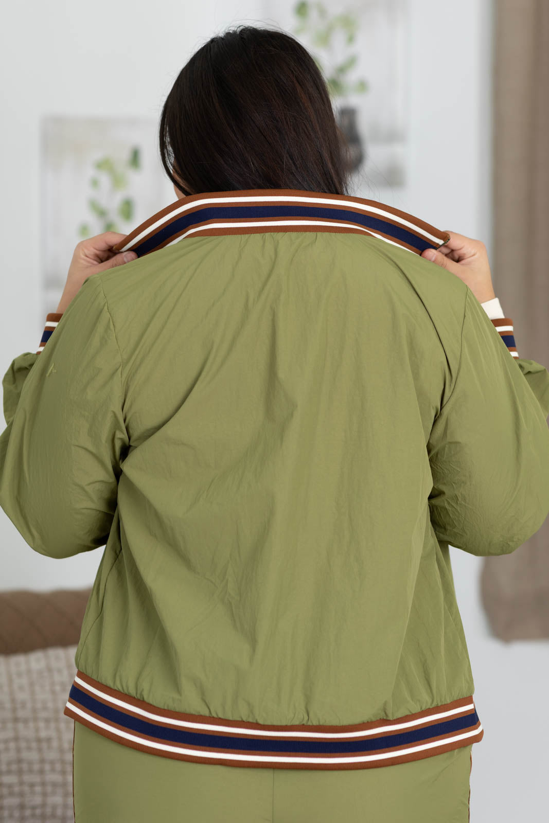 Olive Rib Band Detail Windbreaker Jacket