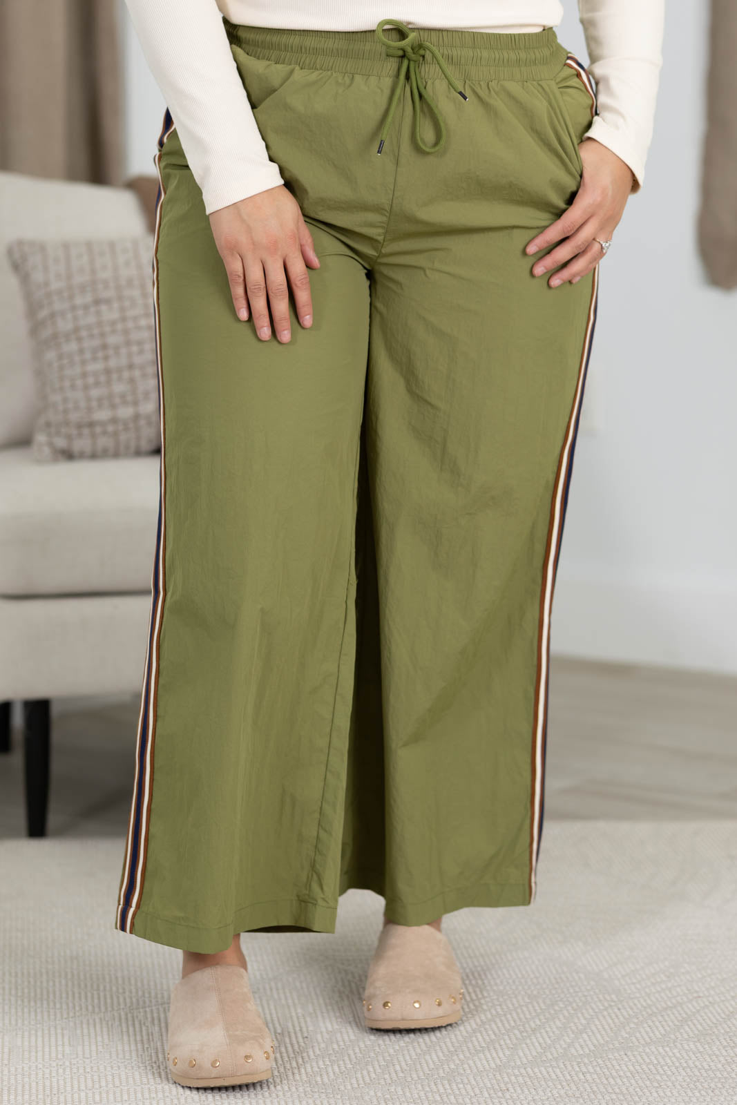 Olive Rib Band Detail Sweatpants