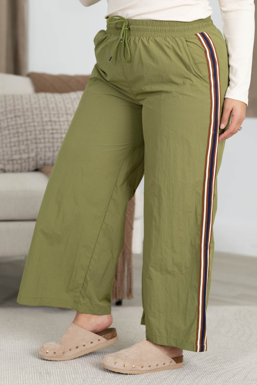 Olive Rib Band Detail Sweatpants