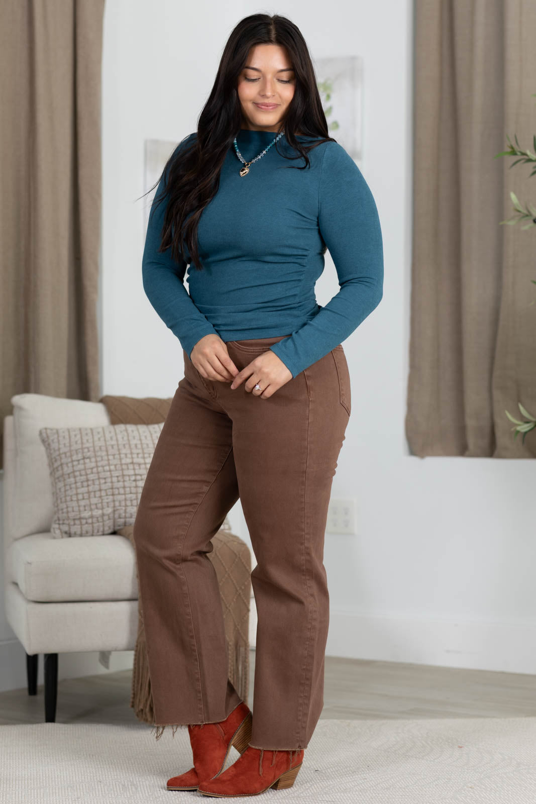 Ultra Soft Ribbed Boatneck Long Sleeve Top