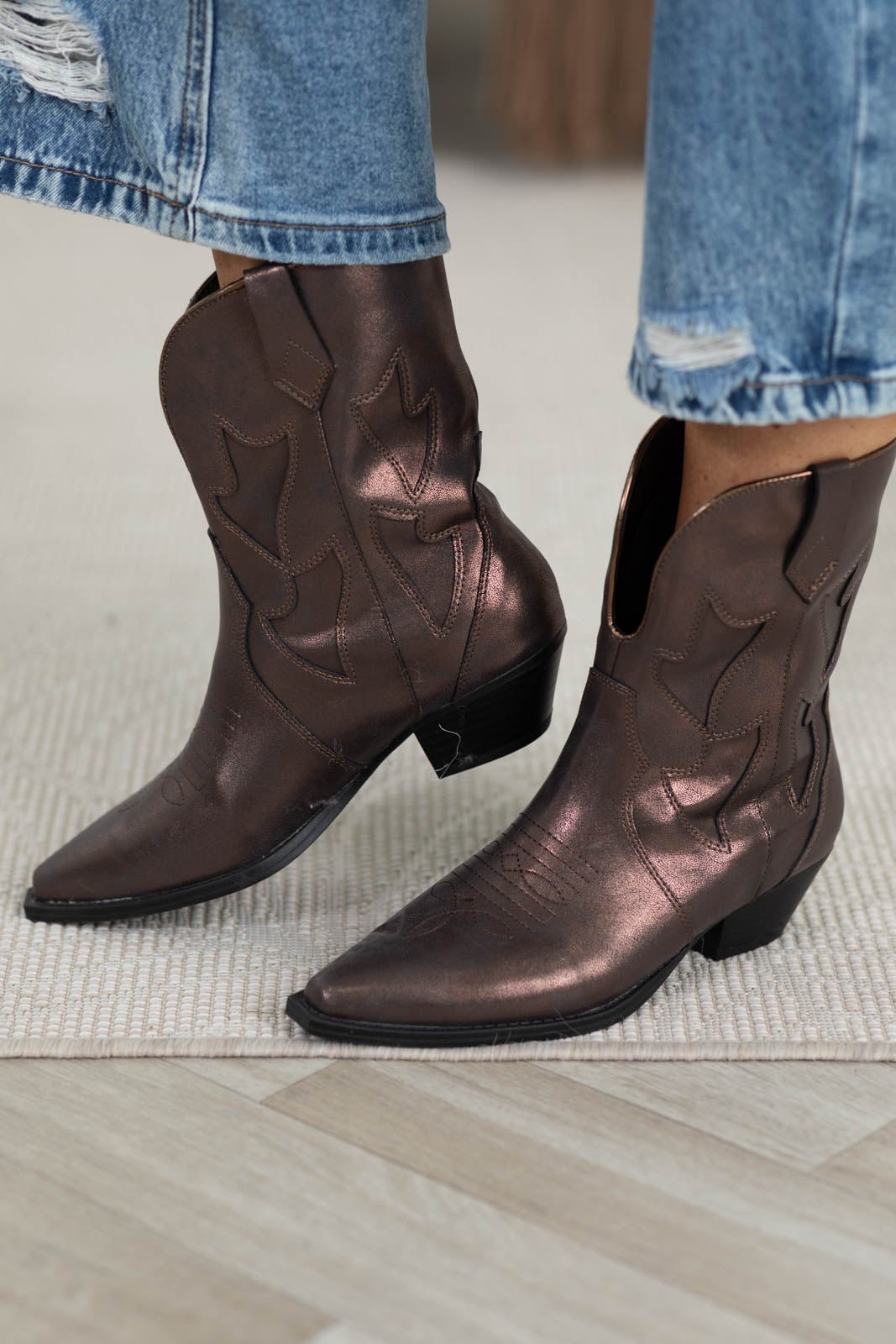 Bronze Metallic Mid Rise Calf Boot