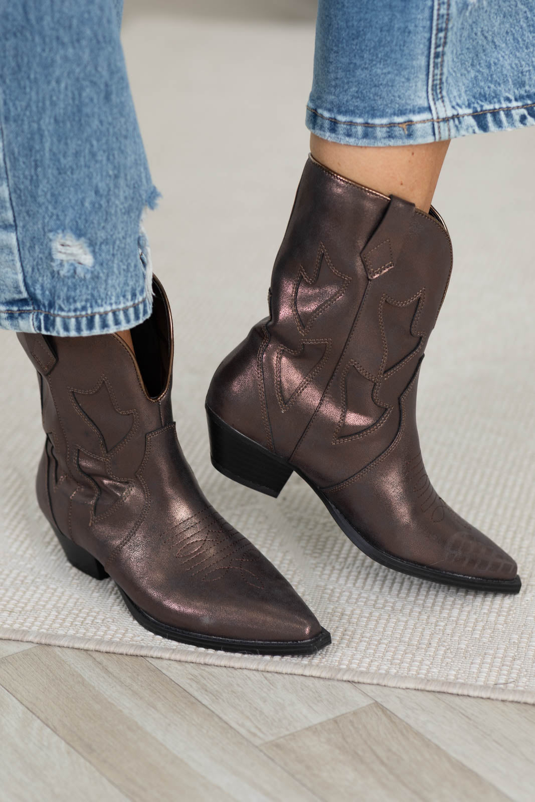 Bronze Metallic Mid Rise Calf Boot