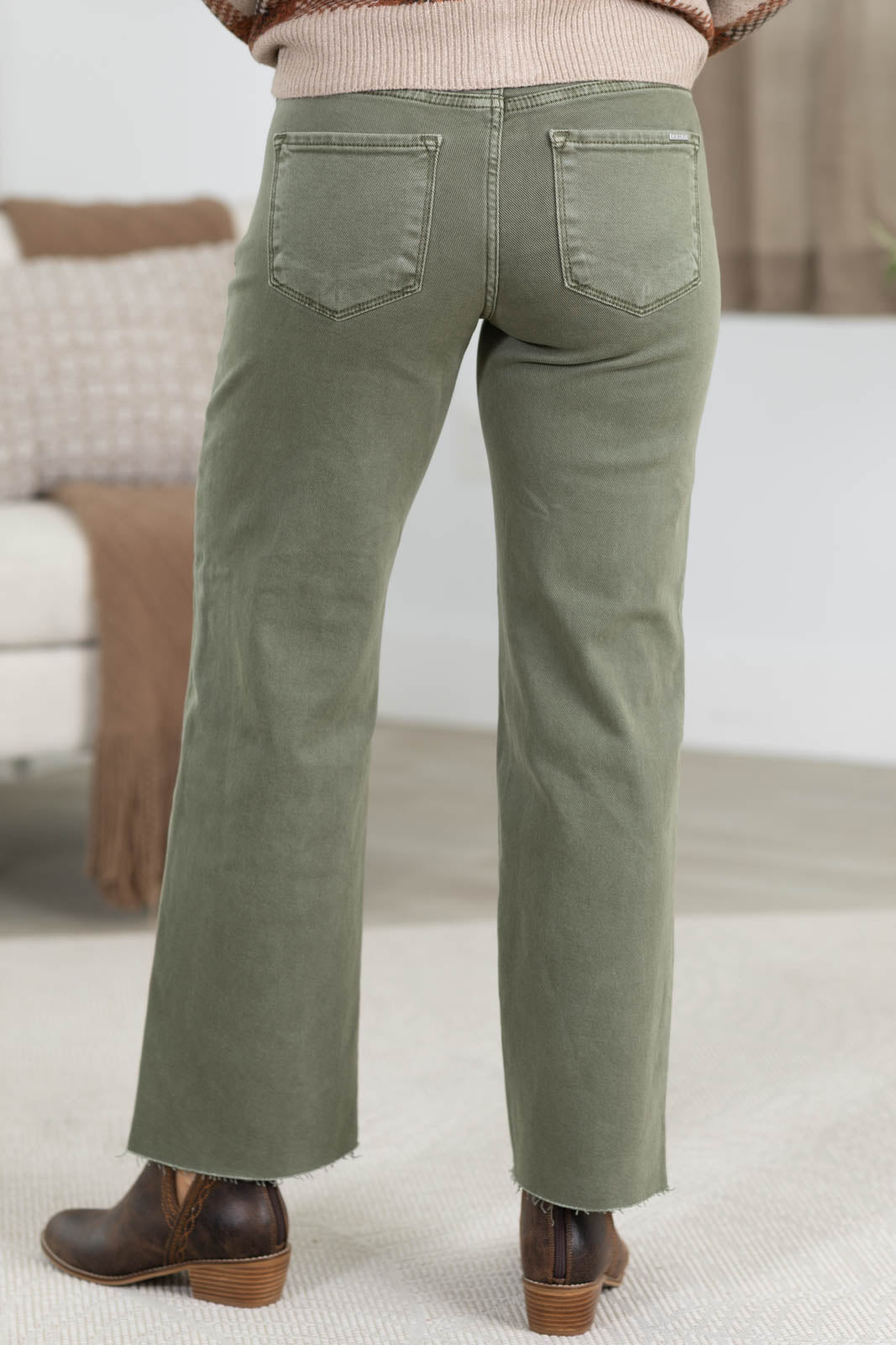 Risen Olive Tummy Control Mid Rise Straight Jeans