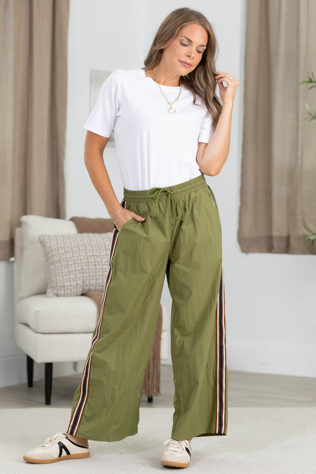 Olive Rib Band Detail Sweatpants