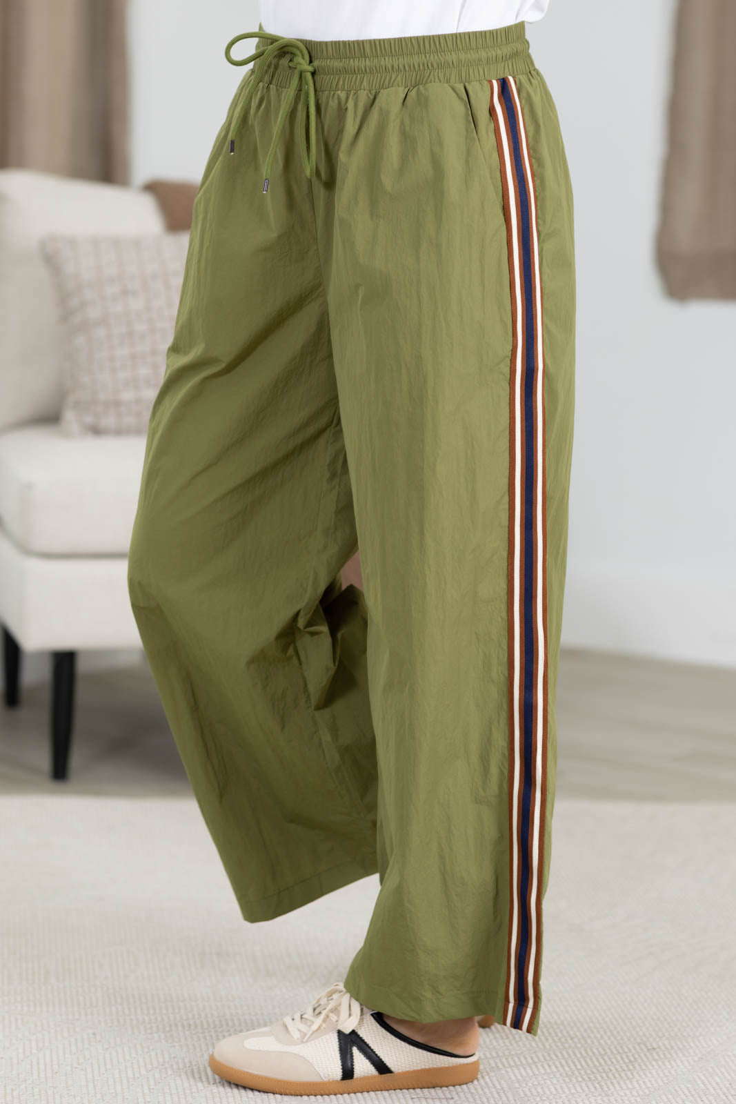 Olive Rib Band Detail Sweatpants