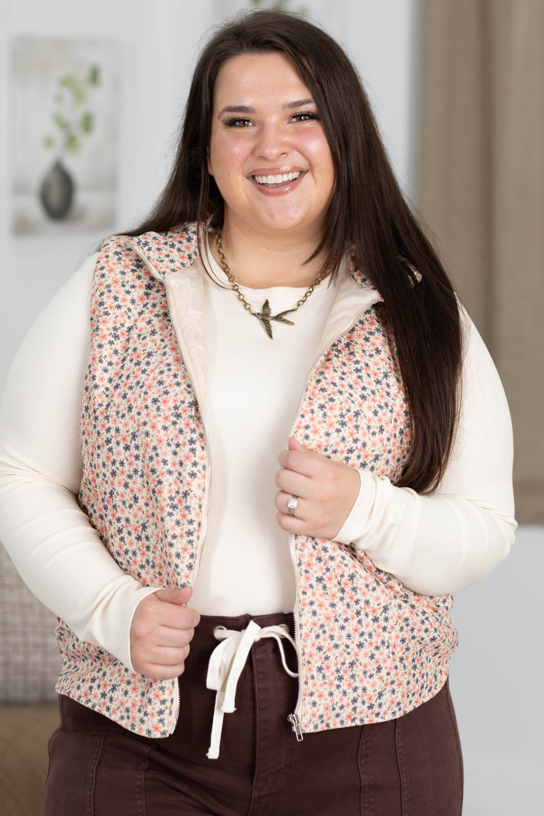 Staccato Floral Corduroy Vest With Pockets