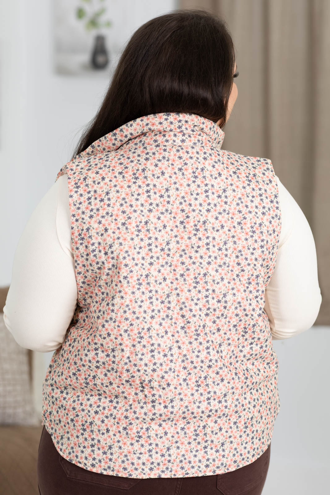 Staccato Floral Corduroy Vest With Pockets