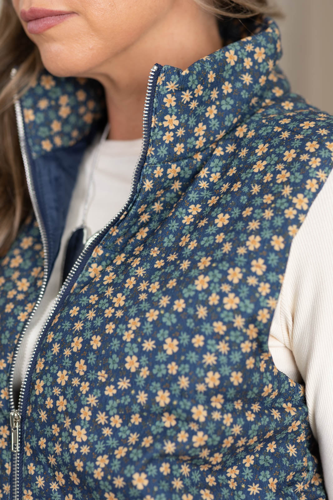 Staccato Floral Corduroy Vest With Pockets