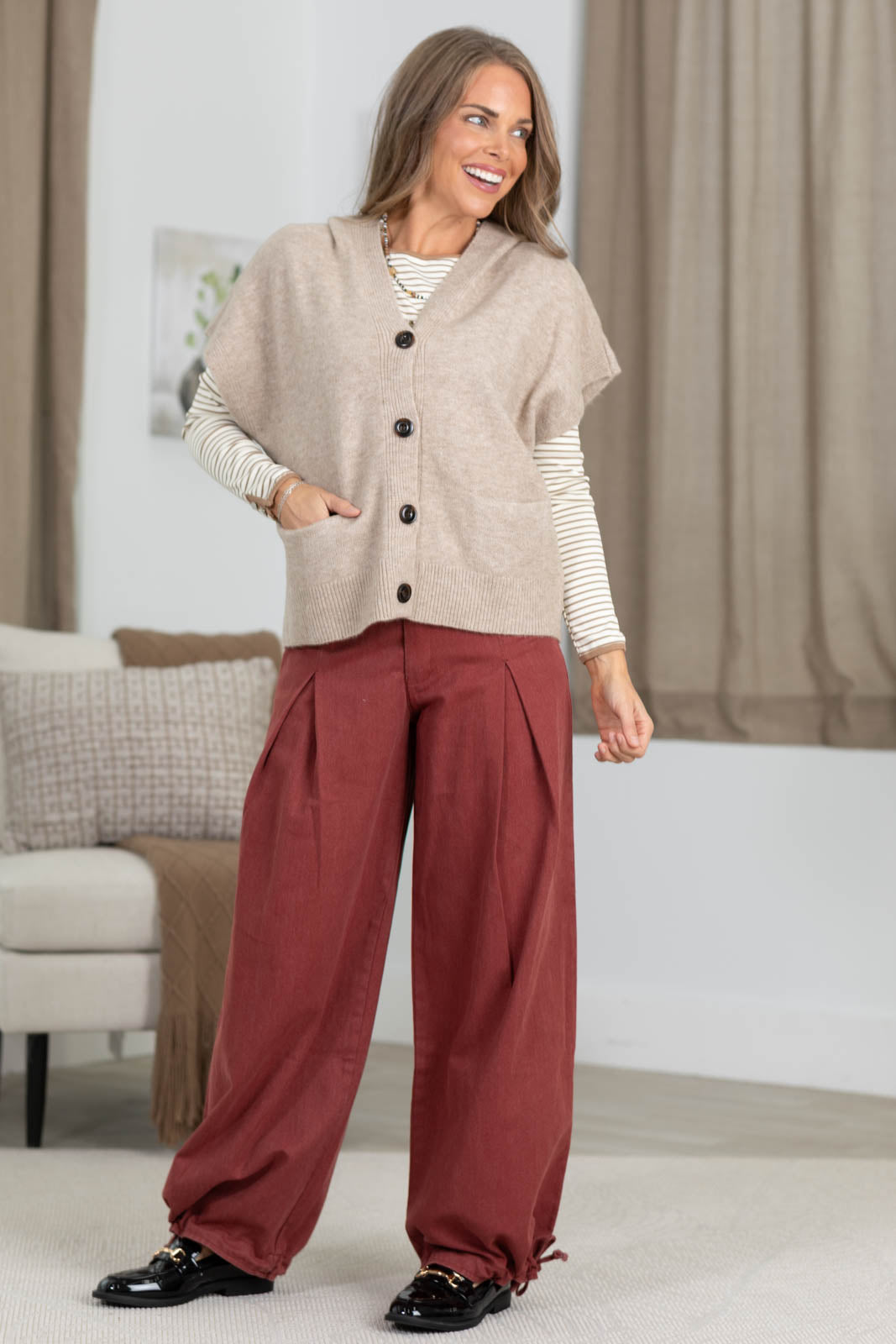 Staccato Taupe Button Down Vest Cardigan Jacket