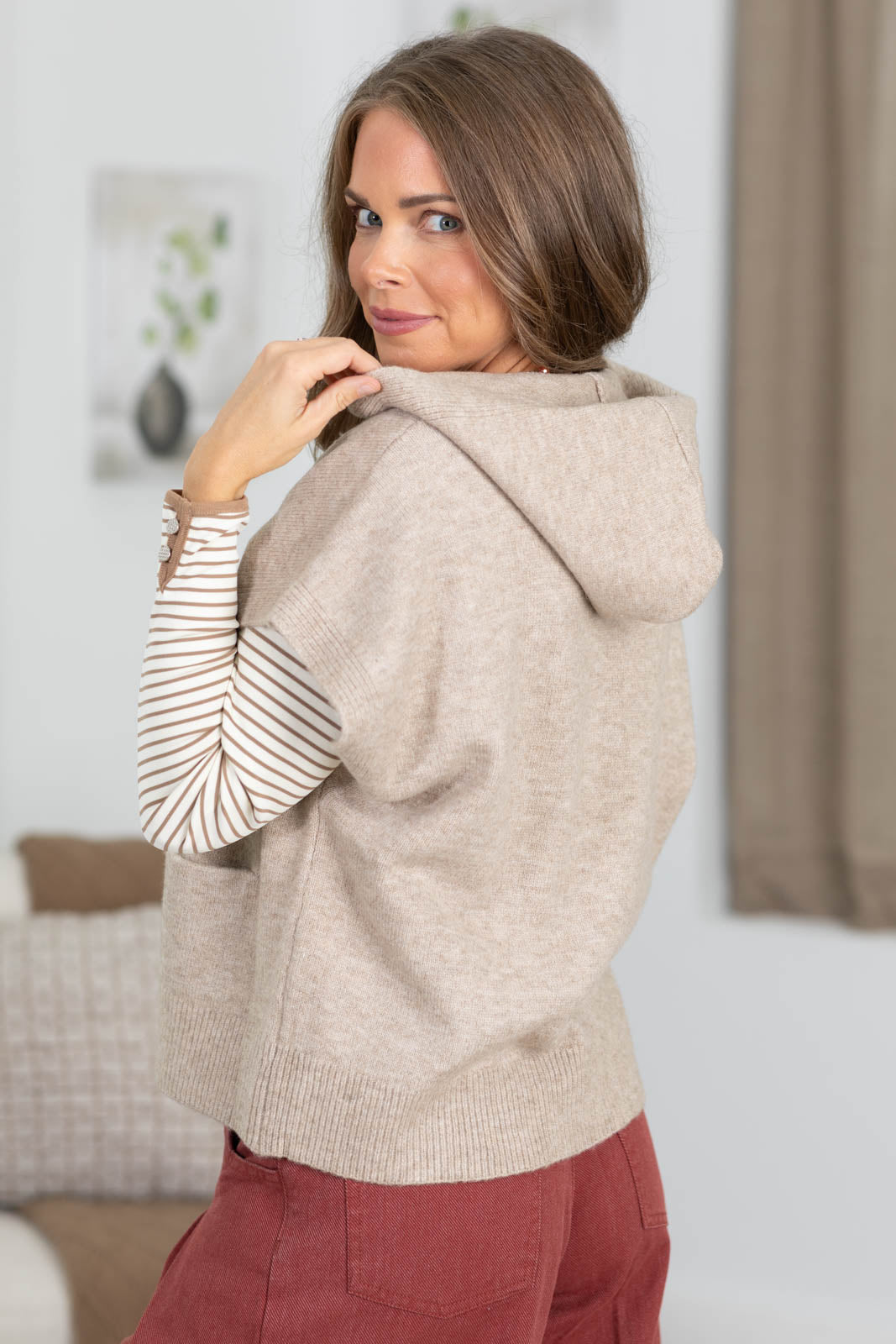 Staccato Taupe Button Down Vest Cardigan Jacket