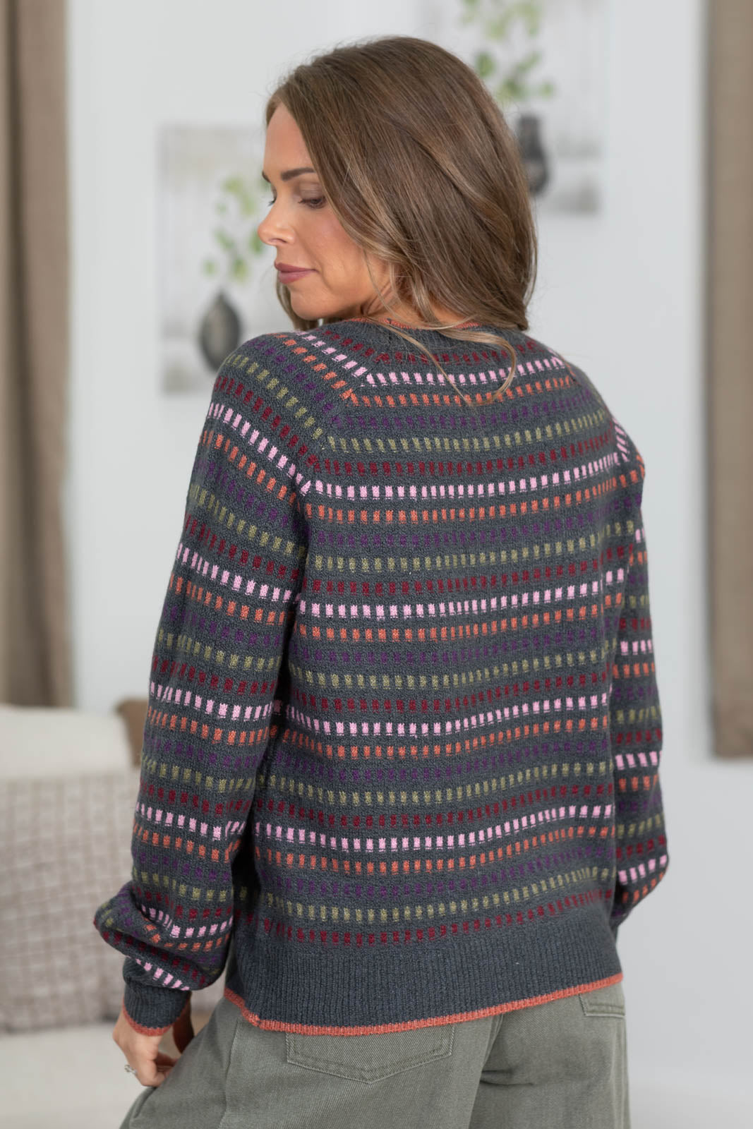 Staccato Charcoal Multicolor Stripe Texture Sweater
