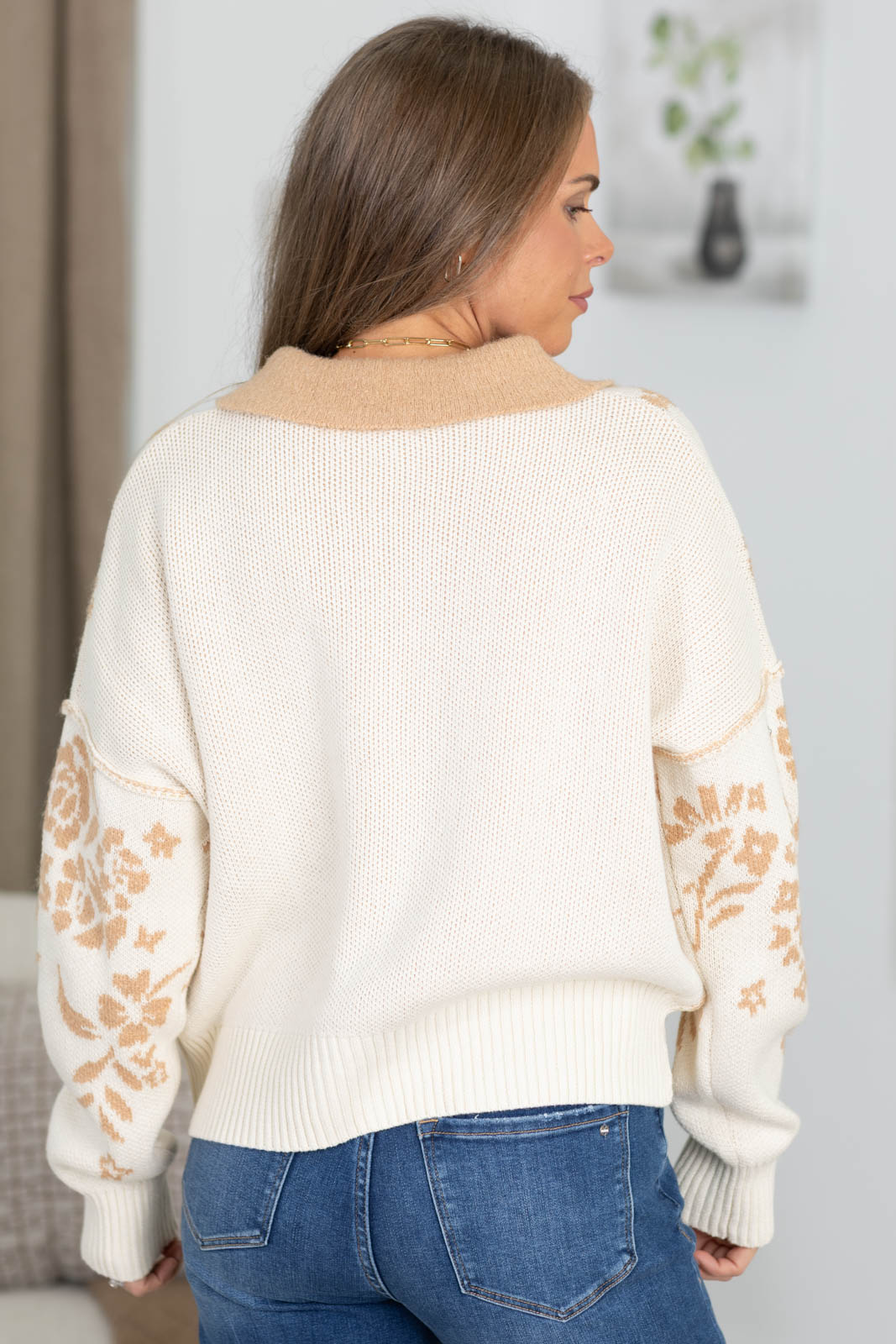 Staccato Ivory And Tan Floral Button Cardigan