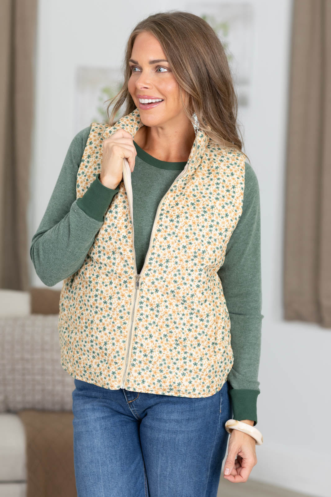 Staccato Floral Corduroy Vest With Pockets