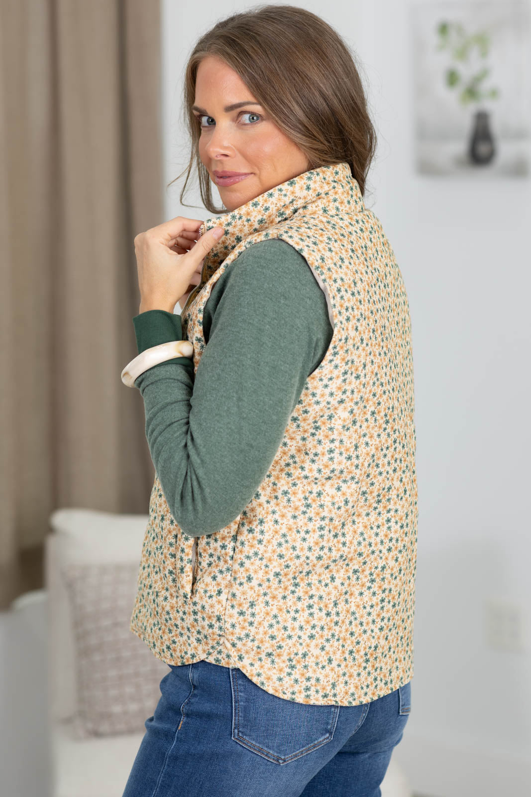 Staccato Floral Corduroy Vest With Pockets