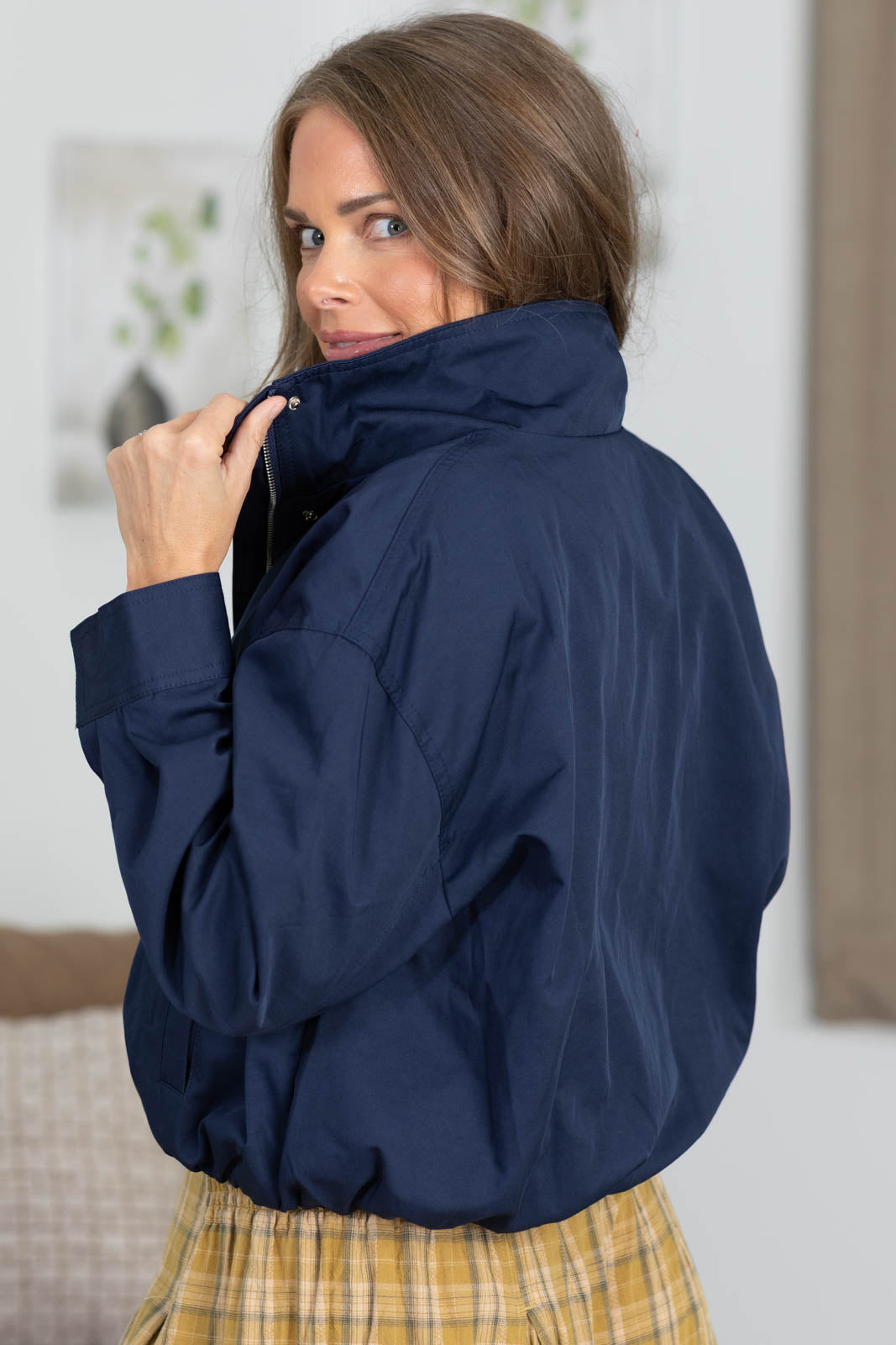 Zip Up Mock Neck Elastic Hem Jacket
