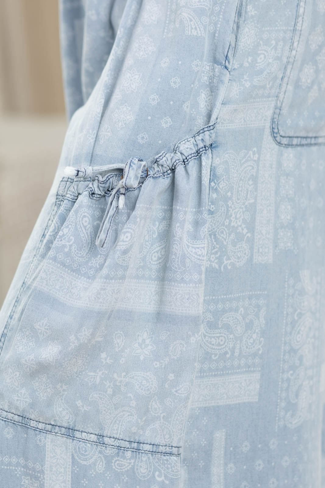 Light Chambray Paisley Print Drop Pocket Pants