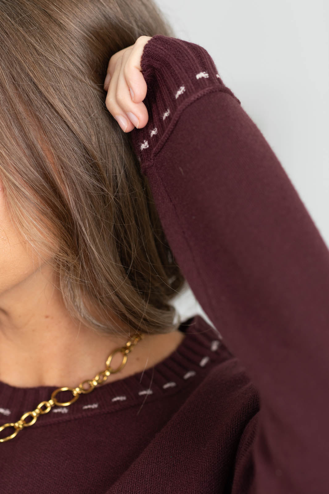Staccato Plum Crewneck Sweater With Neck Stitch Detail