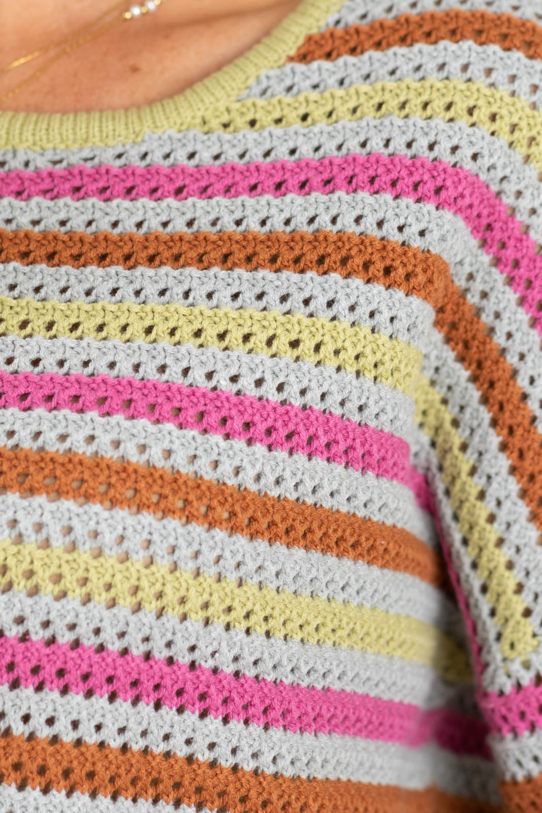 Crochet Multicolor Stripe Bell Sleeve Sweater