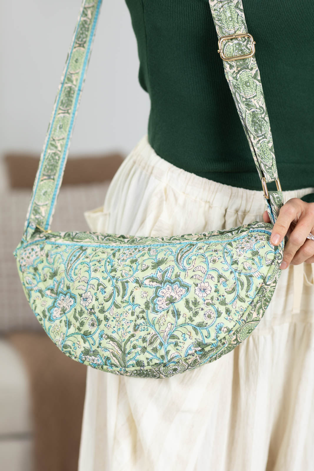 Sage Essential Quilted Floral Crossbody Bag