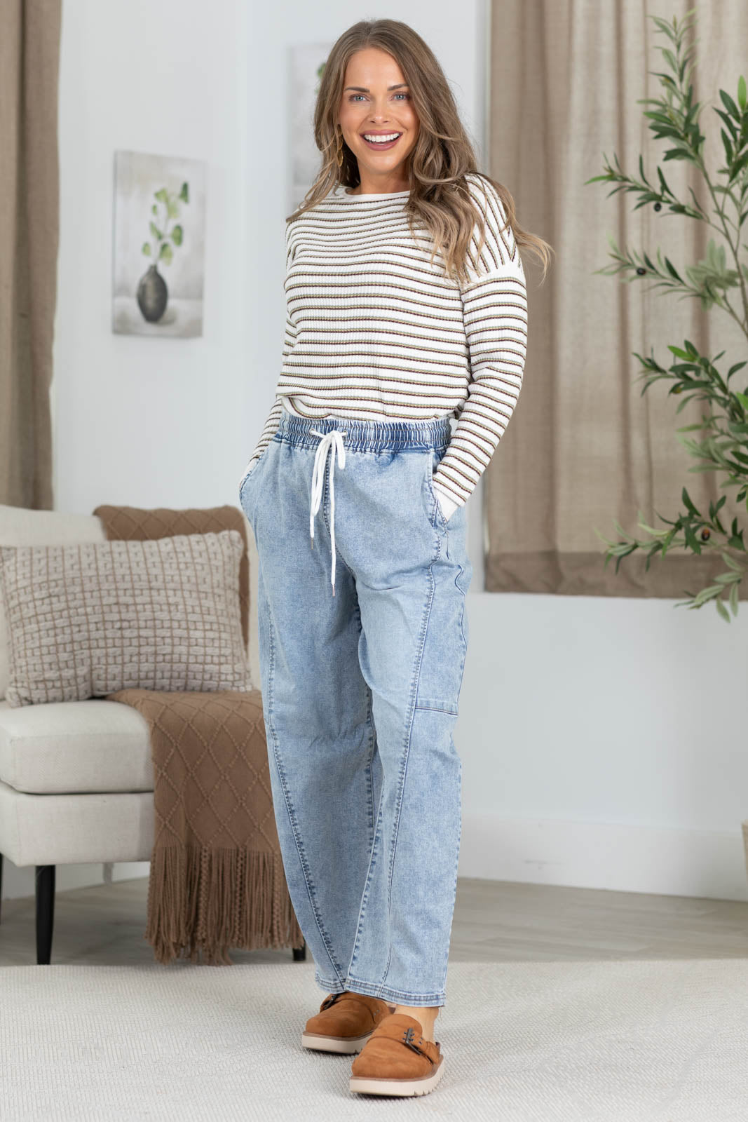Risen Light Elastic Relaxed Cropped Barrel Pants